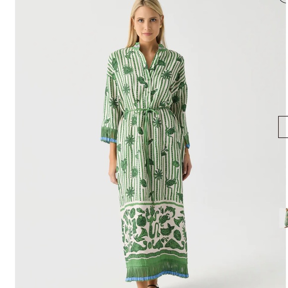 NWT ALEMAIS Lula Beaded Fringe-Trim Shirtdress Size 8 - Picture 3 of 14